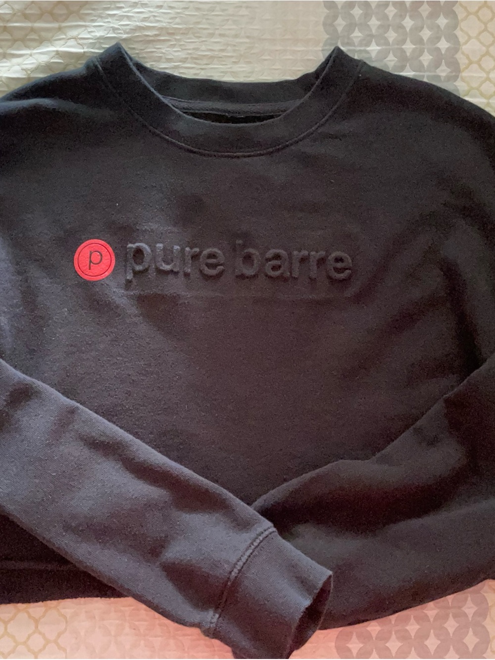 Pure Barre Black Crewneck Sweatshirt with Red Logo Accent